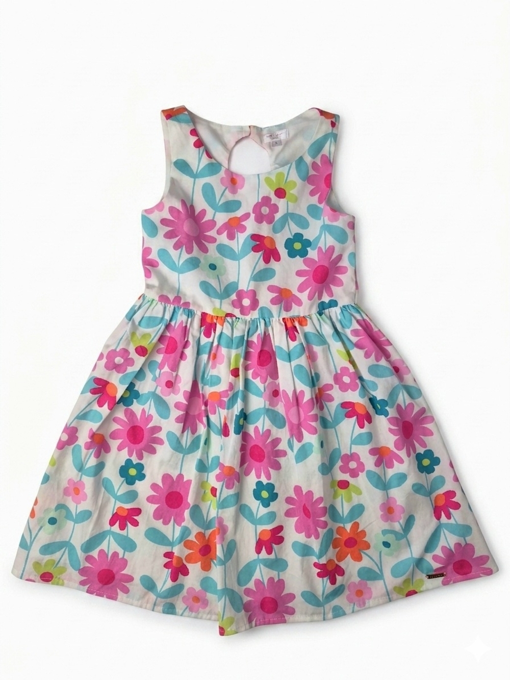 Tahari Girl Floral Cotton Bow Back Dress Size 5